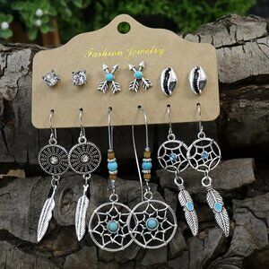NEW 6 pair BOHO style earrings, western jewelry vintage jewelry feather earrings
